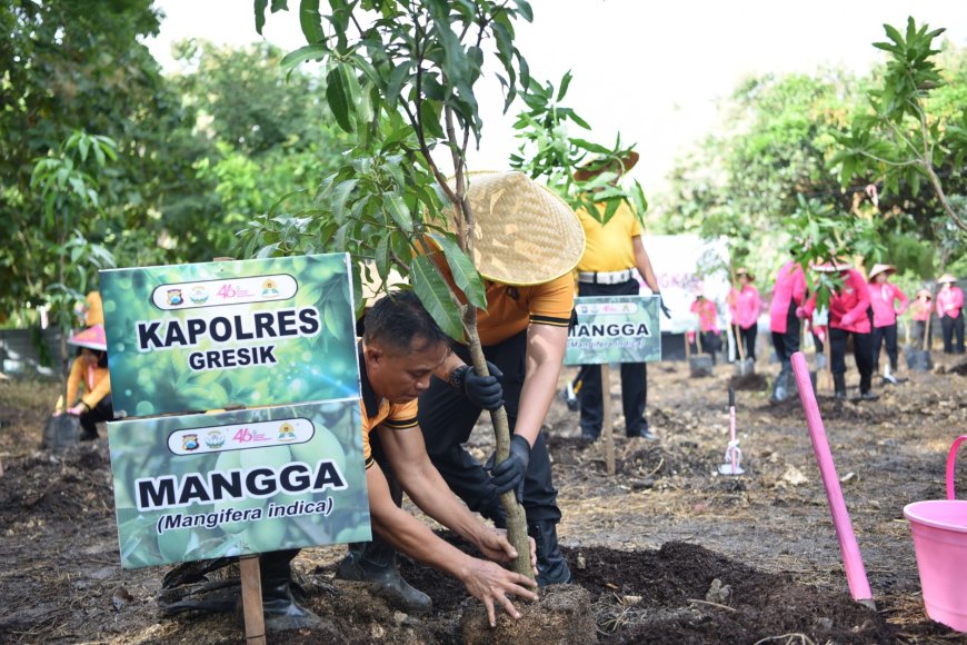 Puluhan Pohon Produktif Ditanam, Polres Gresik Peduli Alam